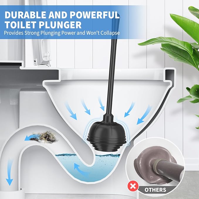 uptronic Toilet Plunger and Brush,2 Pack Bowl Brush and Heavy Duty Toilet Plunger Set with Holder, 2-in-1 Bathroom Cleaning Combo with Modern Caddy Stand for 5.7-inch Toilet Drain Bathroom Cleaning