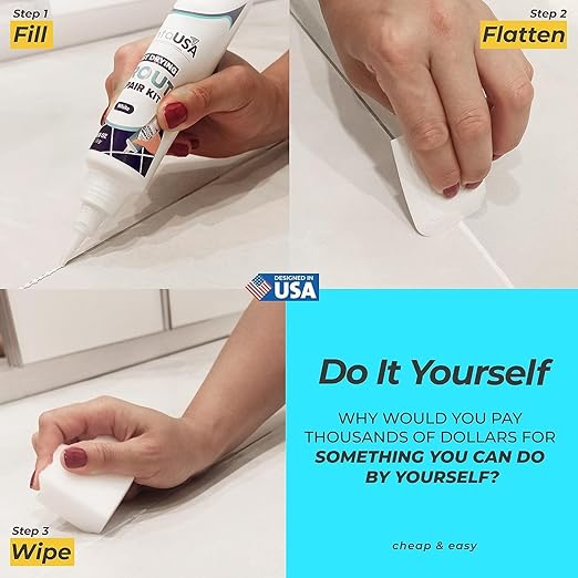 PentaUSA Tile Grout Repair Kit - White Grout Filler, Triple Protection, Fast Drying Formula Restores and Renews Grout Lines with Scraper (White, 8.8oz / 250gr)