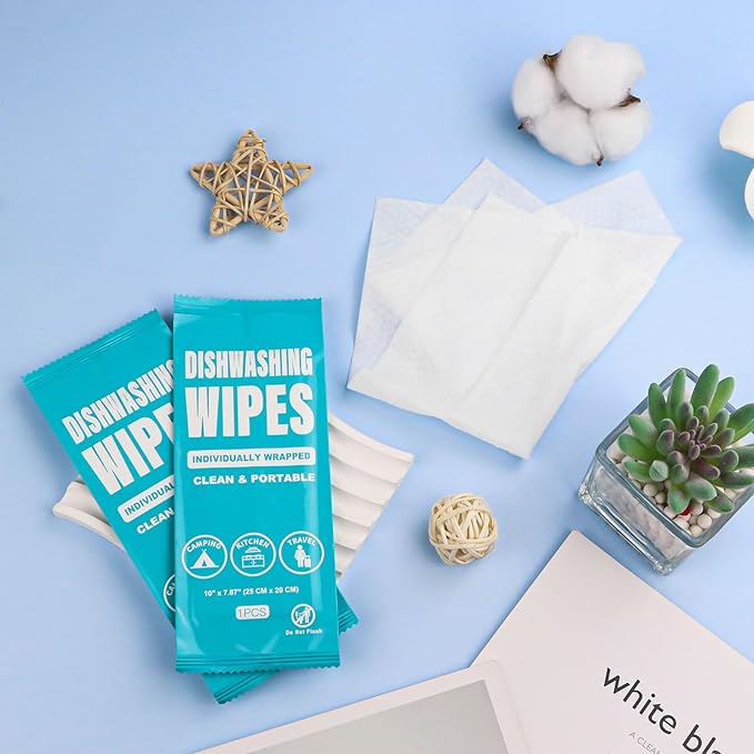 Dish Cleaning Wipes Individually Wrapped, Portable Kitchen Disposable Dish Soap Wipes Bulk Travel Size Quick Cleaning Dishes Dishwashing Pads Wipes for Outdoor Traveling/Camping/Hotel (100 Pcs)