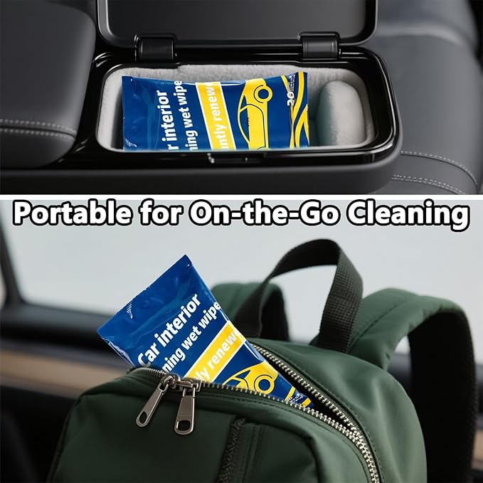 Car Interior Cleaning Wipes, 60 Count, Dashboard and Leather Surface Cleaner, Streak-Free Formula