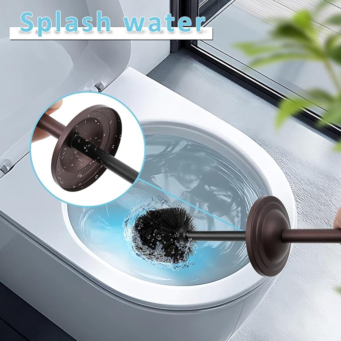 Bronze Toilet Brush and Holder Set,304 Stainless Steel Toilet Bowl Brush and Holder for Bathroom,Heavy Duty Toilet Brush,Durable Scrubbing Bristles,Splash Resistant,Long Hanlde
