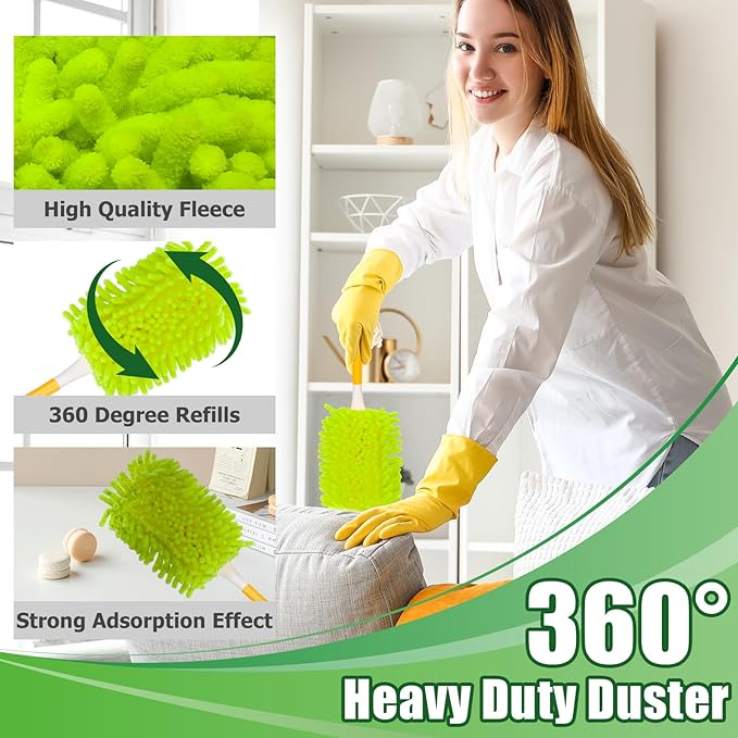 4-Pack Fleece Dusters for Swiffer, 360° Reusable Duster Refills Heavy Duty Pads for Swiffer Hand Duster Dry Duster, Green