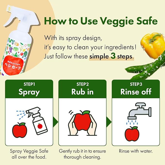 Veggie Safe Food Cleaning/Starter Set 54.1 fl oz (400ml Spray Bottle + 1200ml Refill) Perfect for Cleaning Vegetables, Neutralizing Seafood Odors, Washing Rice, and Wiping Kitchen Surfaces.