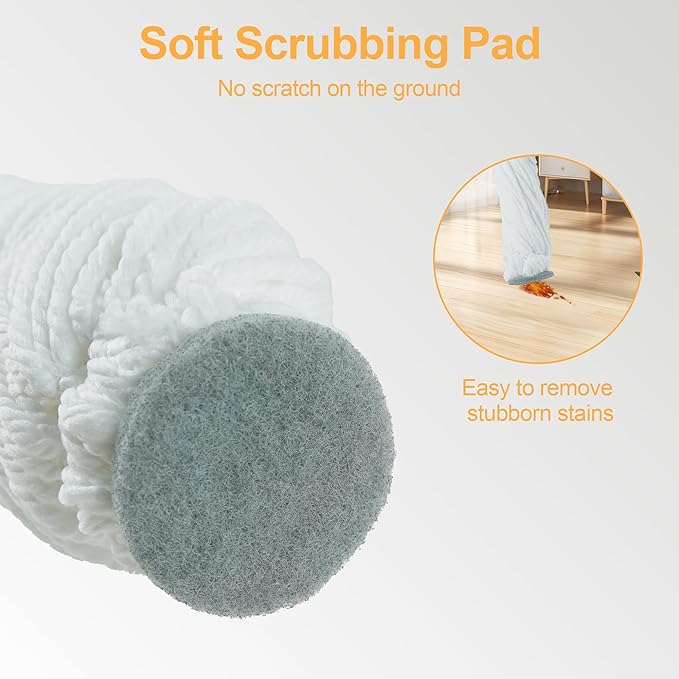 TRENNCHI Self Wringing Mop for Floor Cleaning with 2 Reusable Heads, Easy Wringing Twist Mop with 55 Inches Long Handle and Top Scouring Pad, Wet and Dry Mops