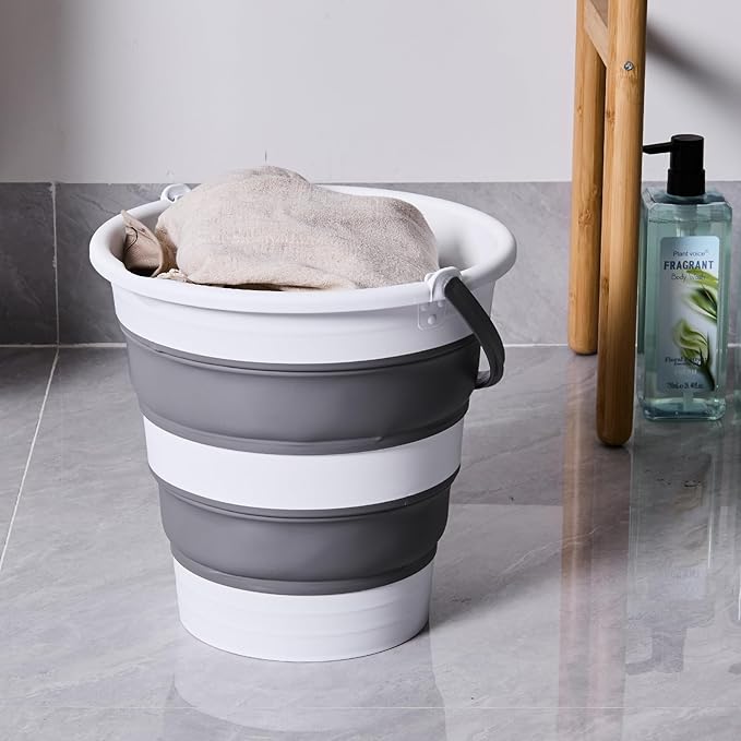 15L/4 Gal Large Collapsible Bucket with Handle - Portable Silicone Mop Bucket for Cleaning, Camping, Car Washing - Space-Saving for Outdoor, Fishing, Household – Pair of Silicone Gloves for Free