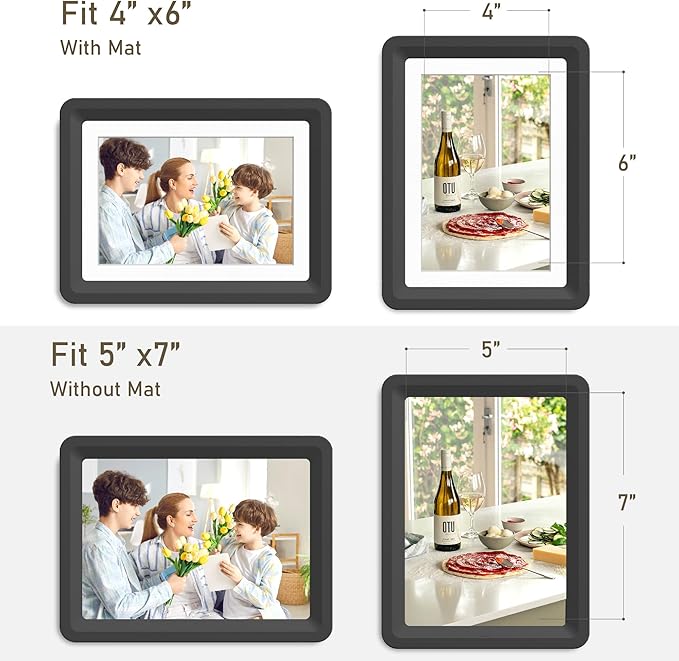 2-Pack 5x7 Picture Frame or 4x6 with Mat – Shatterproof Plastic Picture Frames for Family, Nursery & Playroom, Wall & Tabletop Frame for Home or Office, Safe Lightweight Design, Midnight Elegance