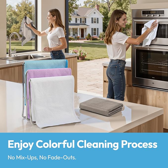 Nanoscale Microfiber Cloths 15.55”x 15.55”, Glass Window Mirror Stainless Steel Car Cleaning, Streak-Free, Lint-Free, Super Thick & Absorbent, Reusable, 6 Pack (Gray)