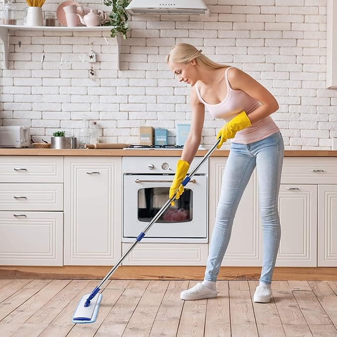 Professional Hardwood Floor Mop - 18" Microfiber Flat Mop with Washable Pad, Adjustable Stainless Steel Handle (35.5"-51") for Wet and Dry Mopping on Laminate, Tile & Vinyl Floors