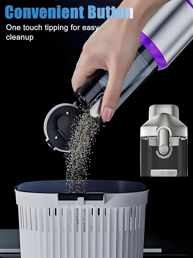 KEVANLY Car Vacuum Portable Cordless,16000Pa Suction Power Handheld Vacuum for Car,Home,Office,Pet Hair Cleaning,with Washable Filter and Replaceable Nozzle, Type-C Charging