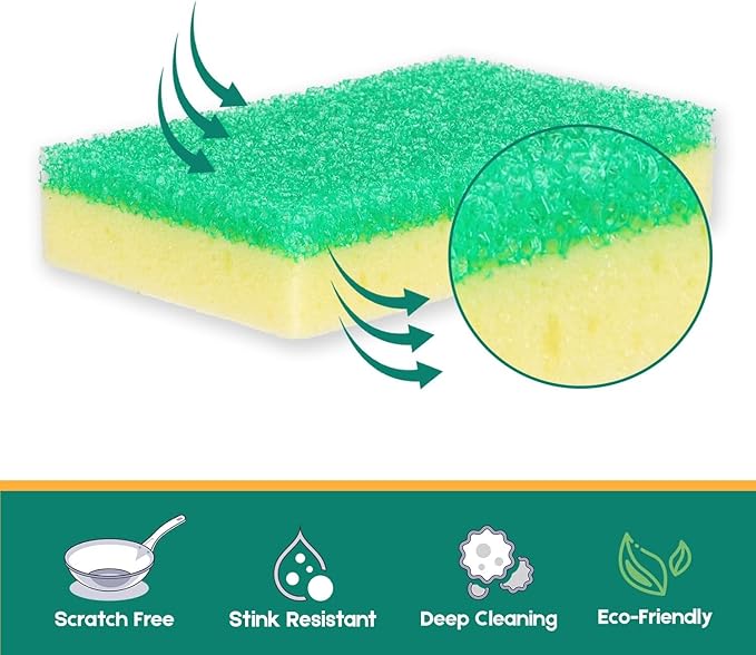 LAUNDRYLUX Scrub Sponge, Dual-Sided Temperature-Responsive Scrubber - Non-Scratch - Multipurpose Dish Sponges for Kitchens, Bathrooms, and Outdoor Use - 4 Pack