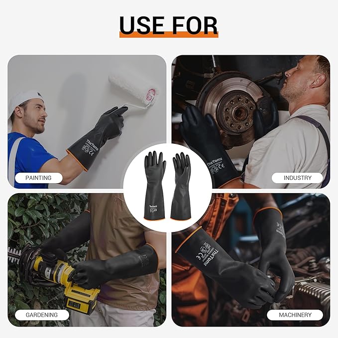 ThxToms Chemical Resistant Gloves,Long Heavy Duty Gloves,Puncture Resistant, Resist Acid,Oil,Alkali, Waterproof for Industrial Cleaning,Gardening,22", 1 Pair