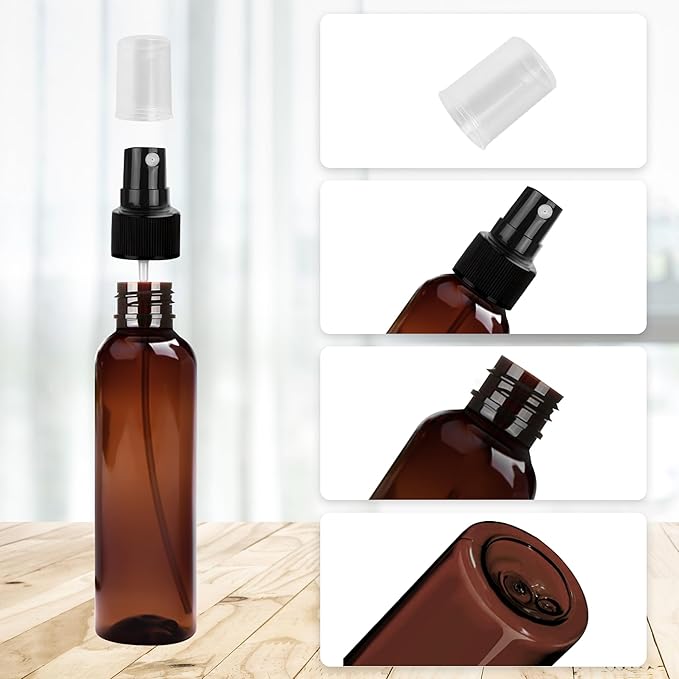 36 Pack Amber Plastic Spray Bottles 4 oz Small Spray Bottle Plastic Fine Mist Spray Empty Bottle, Amber 4 oz Spray Bottles Bulk for Travel, Essential Oils