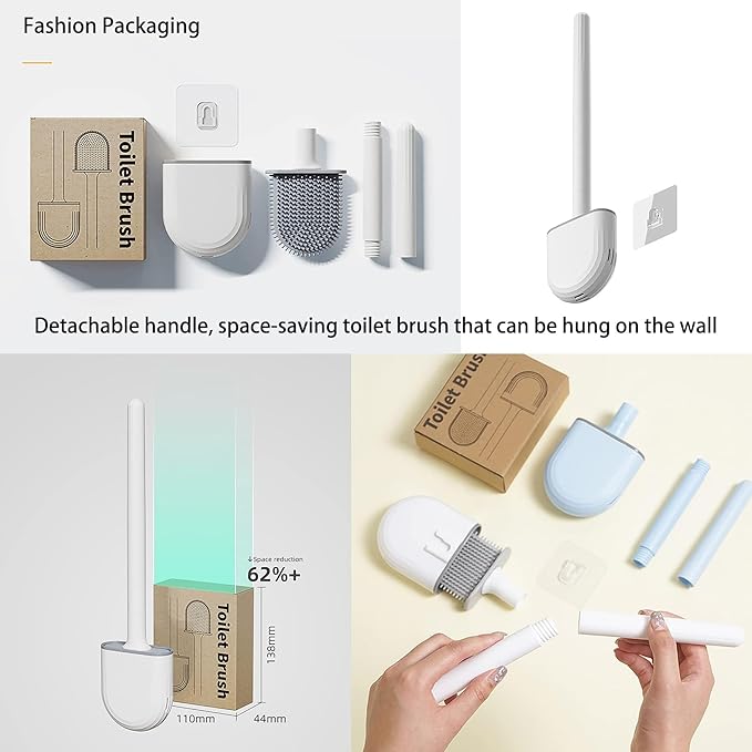 Small Silicone Toilet Brush with Crevice Brush-Silicone Bristles, Gentle on Toilets | Bathroom Accessories for RVs, Trailers, Campers | Anti-Roll, Anti-Drip Wall-Mounted Design for Travel