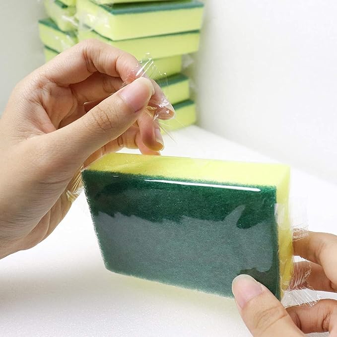 GWZiehory 30 Pack Kitchen Sponges Individually Wrapped, Non-Scratch Scouring Pads Bulk Scrub Sponges for Cleaning Kitchen and Household, Car, Dish Sponge for Apartments Hotel