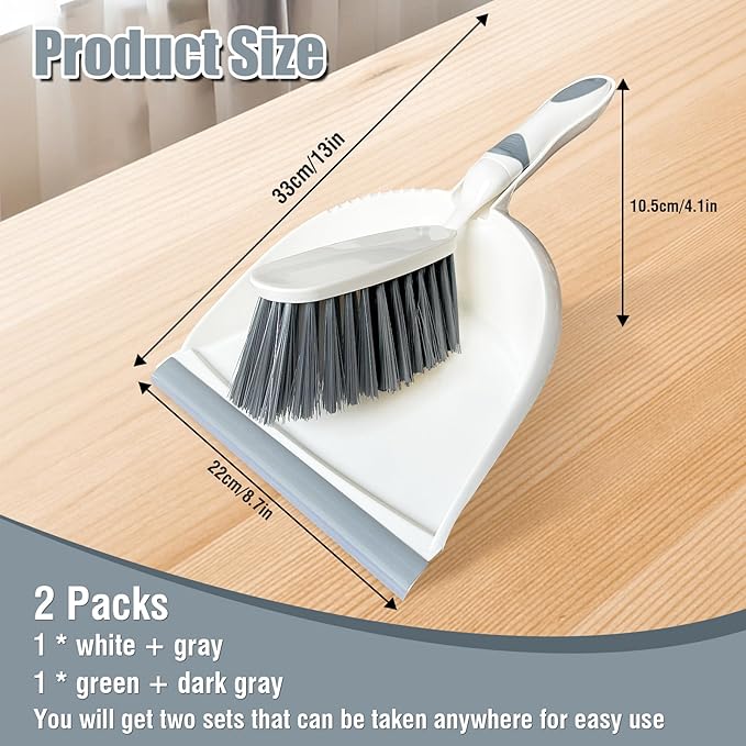 Dust pan Broom, Dust pan and Brush Set 2 Pack, Broom Sets Small, Mini Brush and Dustpan Set, Compact Hand Broom and Dustpan Set for Kitchen, Desktop, Sofa, Animal Cage