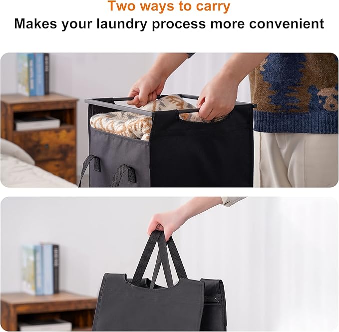 Heybly Laundry Hampers, Laundry Basket with Large Desktop Sorter for Laundry Room organization, Bathroom and Dorm Laundry Bags on Storage Shelf, Walnut HLH004WB