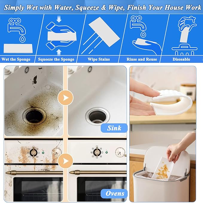 Magic Sponge Eraser Sheets, 52Pcs All-Purpose White Melamine Sponge Convex Point Disposable Magic Cleaning Wipes for Furniture Kitchenware, Hard-to-Reach Places, Shoe