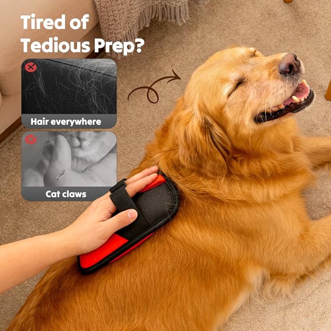 Pet Hair Removal Glove, 2026 Upgraded Electrostatic Pet Hair Remover Glove with Brush, Pet Hair Remover Pocket Storage for Pet Hair Remover Tool on Carpet, Clothing, Couch, Car Seat (Red, 2Pcs)