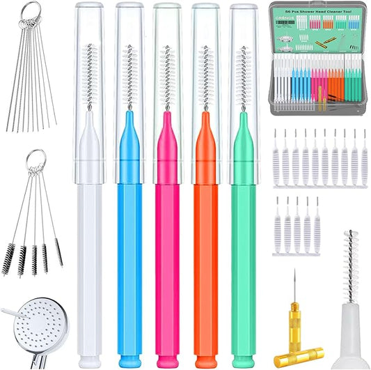 CrenCe 56Pcs Multisize Showerhead Cleaning Tool, Shower Head Cleaner Brush Picks Unclogging Tiny Nozzle Little Gaps, for Household Bathroom Colorful.