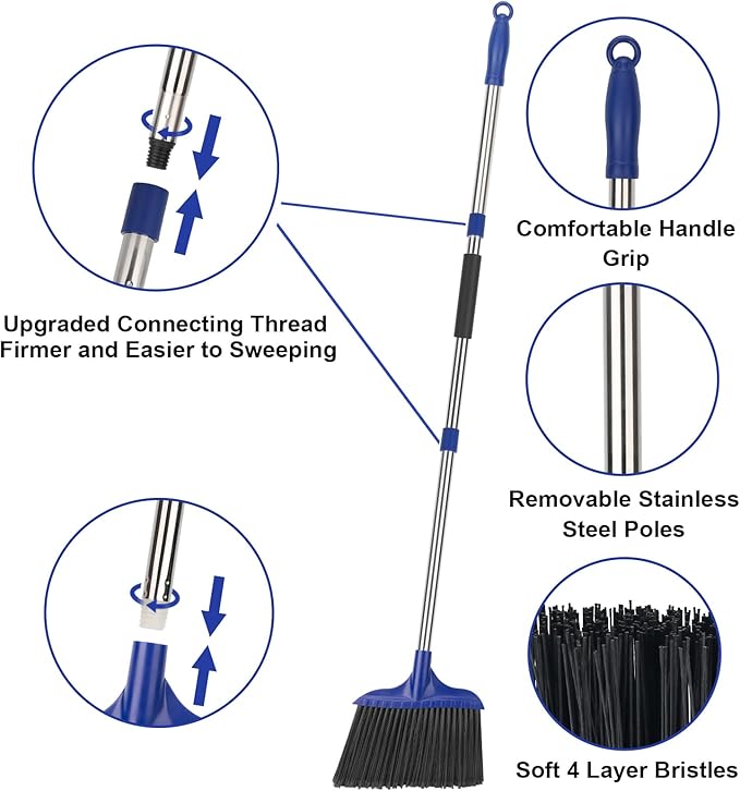 KeFanta 6 Pack Heavy Duty Broom Indoor/Outdoor Commercial Brooms Angle Broom 53 inches for Courtyard Garage Restaurant Lobby Patio Shop Home Kitchen Office Floor