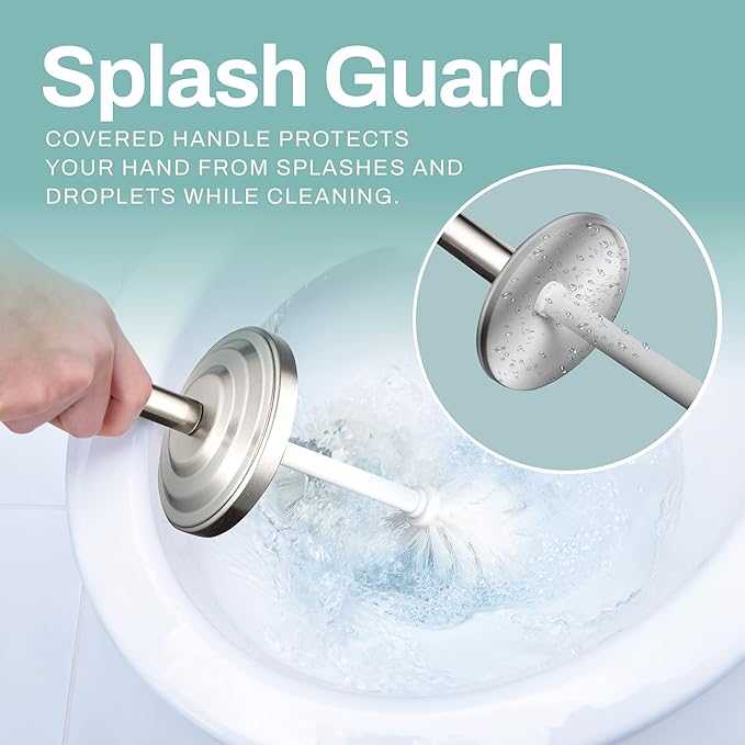 2 Pack Stainless Steel Modern Toilet Brush & Holder Set Bathroom Bowl Cleaner Brush with Caddy
