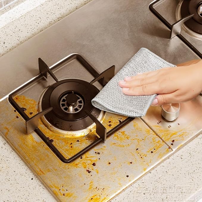 Multipurpose Wire Dishwashing Rags for Wet and Dry, 2025 Upgrade Non Scratch Metal Wire Dishcloth, Reusable Premium Metal Scrubbing Pads Sponge Clean for Home Kitchen Stove Tops (5Pcs)