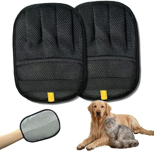 WQLTED 2-Pack Reusable Electrostatic Pet Hair Remover Gloves for Furniture, Carpets, Car Interiors & Auto Upholstery.