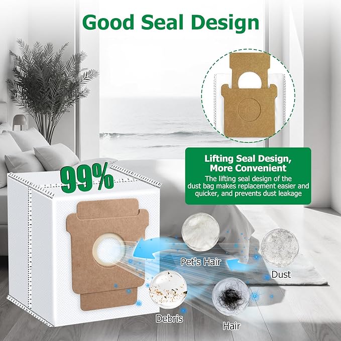 MIXEAL 25 Pcs Replacement Parts for iRobot Roomba 104/105 Vac/ 105 Combo/Vac 2/ (Q0520/Q052) Vacuum, 2 Main Brushes,4 Filters,6 Dust Bags,6 Side Brushes,6 Mop Pads