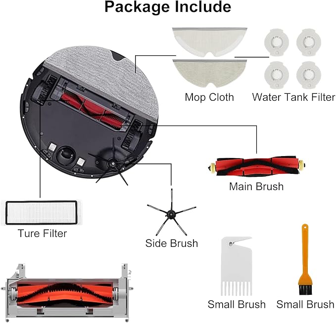 16 Packs Replacement Parts Compatible for Roborock S6 Pure, S6, E4, S4 Max, S6 MaxV, S5, S5 Max, S4, E20 E25 E35 S50 Xiaomi Mijia Robot Vacuum, 2 Main Brush, 4 Filters, 6 Side Brushes, 4 Mop Cloth