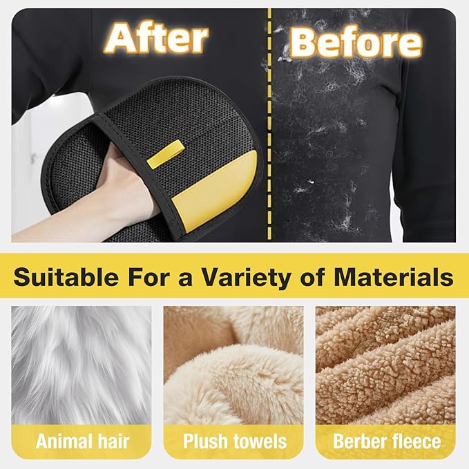 Gvwoye Pet Hair Removal Glove - Electrostatic Pet Hair Remover, Cat & Dog Hair Remover Tool for Couch, Furniture, Carpet, Car Seat, Curtain, Reusable Double Sided Cat Grooming Gloves (1PC)