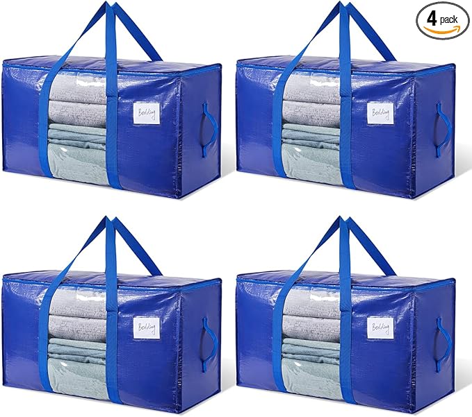 Extra Large Moving Bags, 4 Pack Heavy Duty Packing Bags for Moving, Totes For Storage with Visible Window and Wrap Around Handles, Moving Supplies for Space Saving