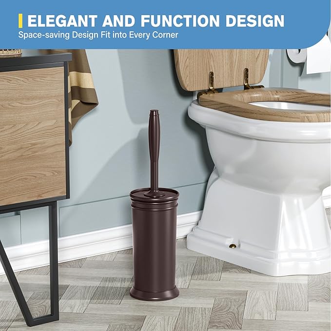 UPTRONIC Toilet Brush, 2 PCS Aluminum Alloy Toilet Brush and Holder Set with Extra Long Handle Durable Bristles Toilet Bowl Brush and Covered Holder for Toilet Scrubber for Bathroom Cleaning