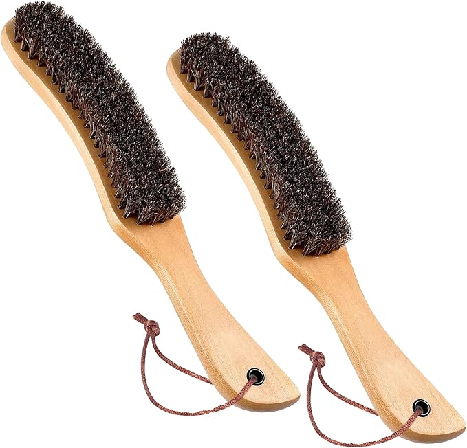 Shoes Brush Clothes Hat Brush lint Remover,Large Black Walnut Wood Handle,Boar Bristle Lint Brush for Suits, Cashmere, Wool, Velvet, Suede and Pet Hair,Easily Removes Lint Dust, Fuzz 2PCS
