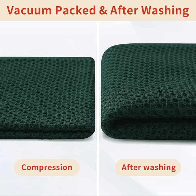 Homaxy 100% Cotton Waffle Weave Kitchen Dish Towels, Ultra Soft Absorbent Quick Drying Cleaning Towel, 13 x 28 Inches, 4-Pack, Blackish Green