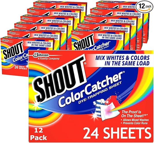 Shout Color Catchers for Laundry, Allow Mixed Washes, Prevents Color Runs and Maintains Original Clothing, 24 Count - Pack of 12 (288 Total Sheets)