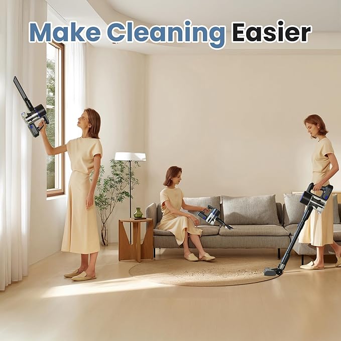NEWBULIG Cordless Vacuum Cleaner, Lightweight Stick Vacuum for Home with Anti-Tangle and LED Lights, Powerful Rechargeable Wireless Cleaners for Hardwood Floors Carpet Pet Hair