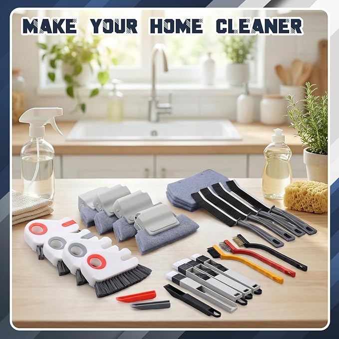 Yiyiring 23 Pcs Window Track Cleaner Tools Set, Window Groove Cleaning Brush Kit for Sliding Door, Sill, Tile Lines, Shutter, Car Vents, Keyboard, Air Conditioner