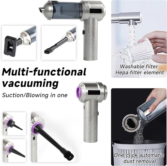 Handheld Car Vacuum Portable Cordless, 18000PA Brushless Motor Hand Held Vacuum and Air Duster, 120W High Power Mini Vacuum Cleaner Foldable with LED Screen for Home, Car, Office, Pet
