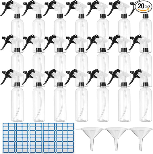 Eccliy 20 Pack 16 Oz Empty Spray Bottles for Cleaning, Leak Proof Spray Bottles with Measurements and Adjustable Nozzle for Cleaning Commercial Supplies(Round,Black White)
