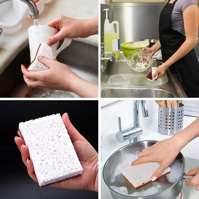 Natural Plant Based Scrub Sponge 12 Pack, Palm Fiber Scrubbing Sponge with Non Scratch Biodegradable Compostable Sponges,Long Lasting No Smell Dishwashing Kitchen Scrubber