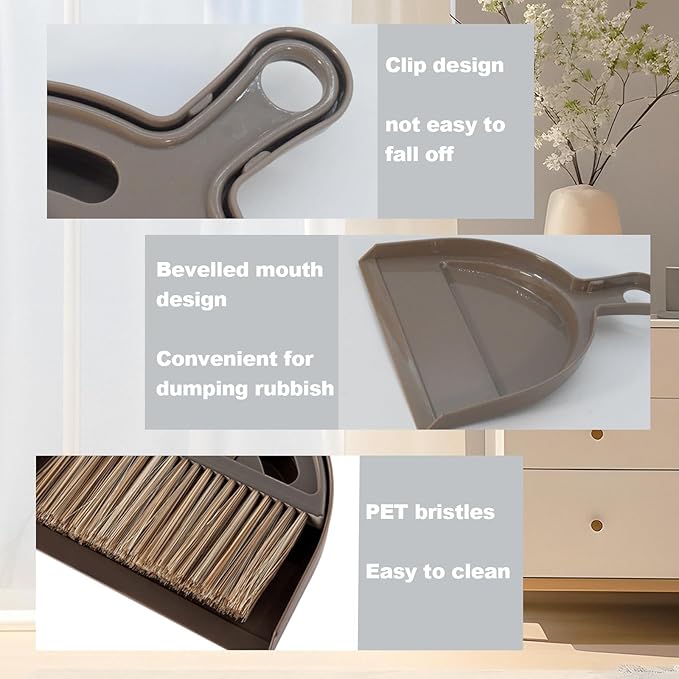 BSMstone Mini Broom and Dustpan Set Hand Broom with Dustpan Portable Housekeeping Cleaning Tools for Desk,Counter,Sofa,Kitchen,Office,Nest (Coffee)