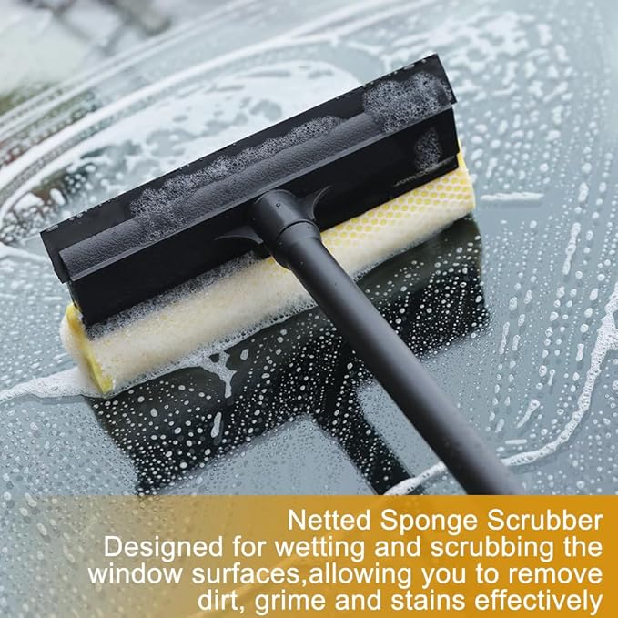 Window Squeegee Car Windshield Squeegee,8" Washing Sponge Scrubber Rubber Blade, 2 in 1 Sponge Squeegee,Window Cleaning Squeegee for Car Windshield Glass Gas Station Mirror