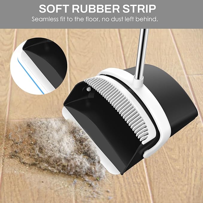 EZKEY Broom and Dustpan Set for Home, 51-in Long Adjustable Handle Angle Broom and Dustpan Combo Set with Dust Pan Teeth to Clean Hair for Home Kitchen Office Lobby Floor Garden (Black&White)