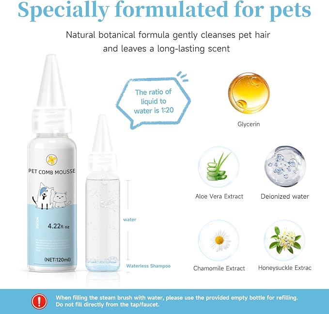 Pet Steam Brush for Dog & Cat – 3-in-1 Spray Hair Removal Comb for Shedding & Grooming, Softens Fur & Reduces Static – Water Brush for Long & Short Coats, Bath-Hating Pets