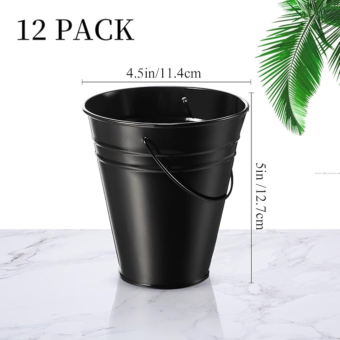 Sadnyy 12 Pack Metal Buckets with Handle, Galvanized Bucket 4.5 x 5 Inch Basket Bucket Party Supplies, Crafts for Christmas Halloween Candy Bars Vase Crafts(Horror Color)