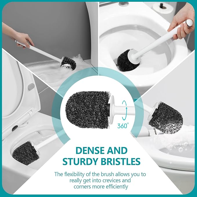 Toilet Brush and Holder Set, Black Toilet Bowl Brush with Solid Long Handle, Compact Toilet Scrubber, Toilet Bowl Cleaner Brush with No Leaks Ventilated Holder. RV, Bathroom Toilet Brush. Black. U