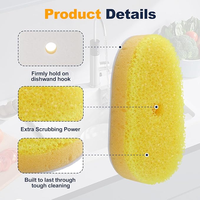 6 Packs Refill Heads Compatible with Dish Daddy,Non-Scratch Wand Refill Sponge Heads Compatible with Scrub Daddy,Upgrade Much Thicker and Durable