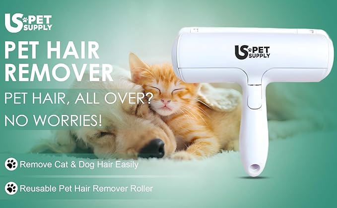 US PET SUPPLY Pet Hair Remover Roller -Reusable, Self Cleaning Lint Roller for Pet Hair Removal on Furniture, Carpets, Clothes & Car Seats-Dog & Cat Hair Remover No Sticky Tapes (White)