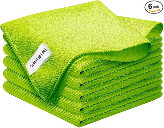 Microfiber Cleaning Cloth for Kitchen Housekeeping Dish Electronics Dust Rags Thick Lint Free Car Wash DryingTowel (12"x12") Green-6 Pack