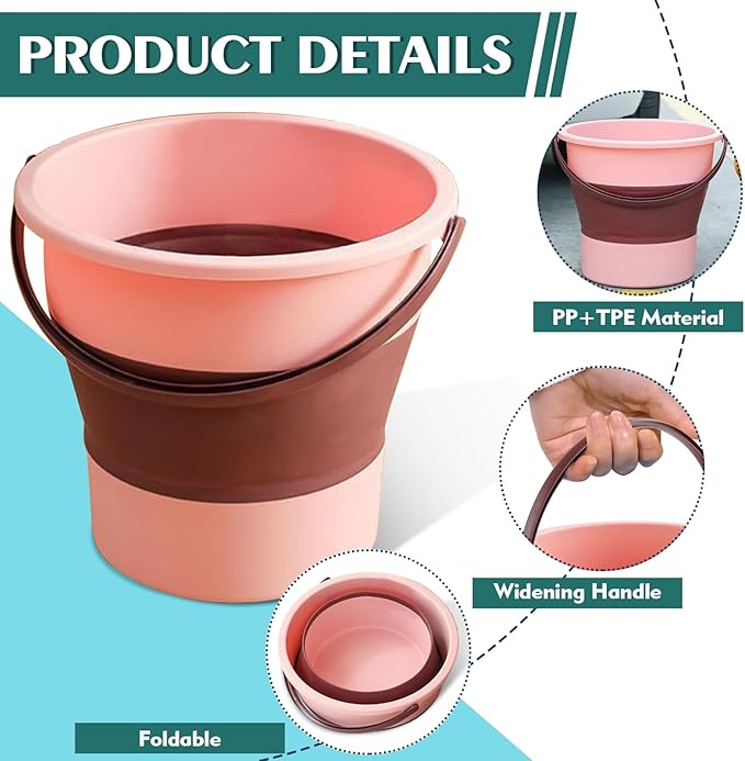 Collapsible Bucket 4.5 Gallon/17L Large Plastic Household Cleaning Mop Buckets Foldable Water Bucket for Car Wash Fishing Camping Beach (Pink-Large)